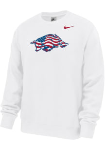 Nike Arkansas Razorbacks Mens White Patriotic Logo Long Sleeve Crew Sweatshirt