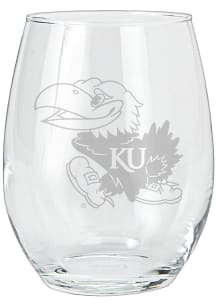 Kansas Jayhawks 15oz Etched Stemless Wine Glass - White