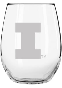 Illinois Fighting Illini 15oz Etched Stemless Wine Glass - White