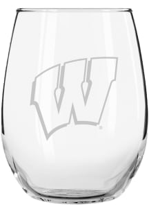 Wisconsin Badgers 15oz Etched Stemless Wine Glass - White