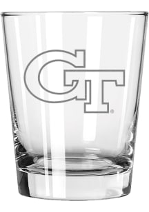 GA Tech Yellow Jackets 15oz Etched Double Old Fashioned Rock Glass - White