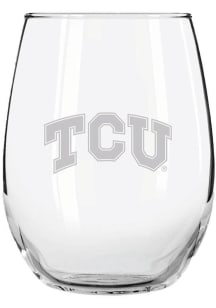 TCU Horned Frogs 15 oz. Etched Stemless Wine Glass - White