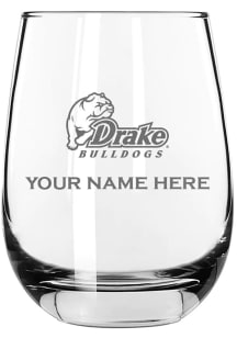 Drake Bulldogs Personalized Etched 15oz Stemless Wine Glass - White
