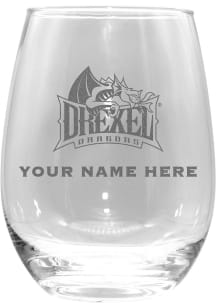 Drexel Dragons Personalized Etched 15oz Stemless Wine Glass - White
