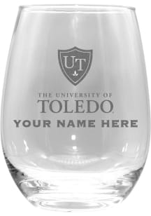 Toledo Rockets Personalized Etched 15oz Stemless Wine Glass - White