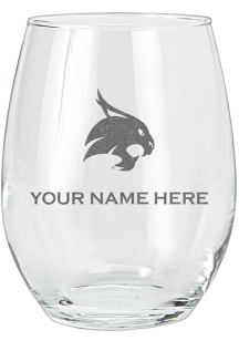 Texas State Bobcats Personalized Etched 15oz Stemless Wine Glass - White