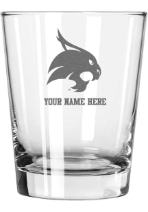 Texas State Bobcats Personalized Etched 15oz Double Old Fashioned Rock Glass - White
