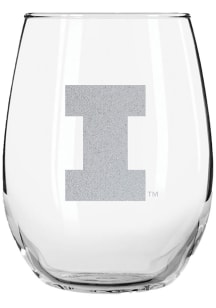 Illinois Fighting Illini 15 oz Etched Logo Stemless Wine Glass - Orange
