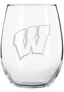 Wisconsin Badgers 15 oz Etched Logo Stemless Wine Glass - Cardinal