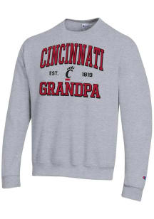 Champion Cincinnati Bearcats Mens Grey Est. Date Grandpa Powerblend Long Sleeve Crew Sweatshirt