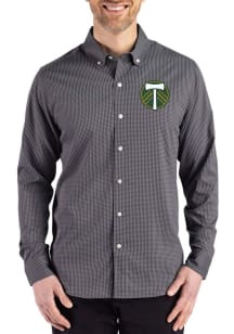 Cutter and Buck Portland Timbers Mens Black Gingham LS Woven Long Sleeve Dress Shirt