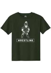 Summit Sportswear Michigan State Spartans Youth Green Sparty Playing Wrestling Short Sleeve T-Shir..