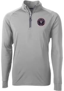 Cutter and Buck Inter Miami CF Mens Grey Adapt Eco Knit Long Sleeve Qtr Zip Pullover