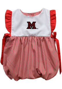 Vive La Fete Miami RedHawks Baby Girls Red Gingham Bubble Short Sleeve Dress
