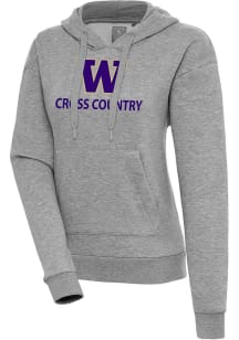 Antigua Washington Huskies Womens Grey Heather Cross Country  Victory Hooded Sweatshirt