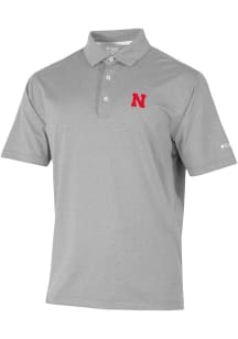 Columbia Nebraska Cornhuskers Mens Grey Sand Tee Short Sleeve Polo