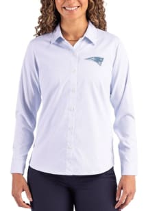 Cutter and Buck New England Patriots Womens Mono Epic Confidence Pinstripe Long Sleeve Light Blue..
