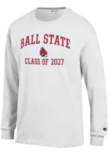 Champion Ball State Cardinals White Primary Class of 2027 Jersey Long Sleeve T Shirt