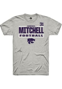 Dominic Mitchell K-State Wildcats Ash Football NIL Stacked Box Short Sleeve Player T Shirt