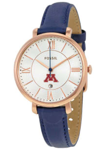 Fossil Minnesota Golden Gophers Jacqueline Leather Womens Watch