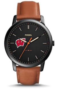 Fossil Wisconsin Badgers Minimalist Slim Leather Mens Watch
