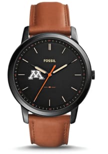 Fossil Minnesota Golden Gophers Minimalist Slim Leather Mens Watch
