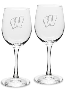 Wisconsin Badgers Hand Etched 12oz Set Wine Glass - White