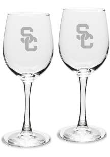 USC Trojans Hand Etched 12oz Set Wine Glass - White