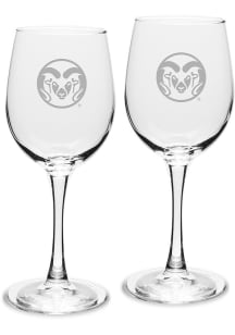 Colorado State Rams Hand Etched 12oz Set Wine Glass - White