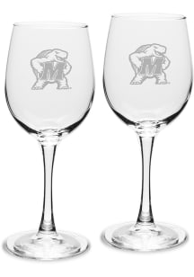 Maryland Terrapins Hand Etched 12oz Set Wine Glass - White