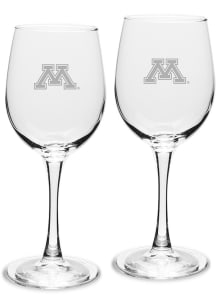 Minnesota Golden Gophers Hand Etched 12oz Set Wine Glass - White