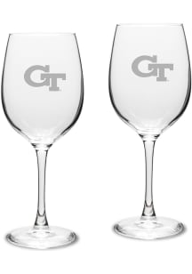 GA Tech Yellow Jackets Hand Etched 16oz Set Wine Glass - White
