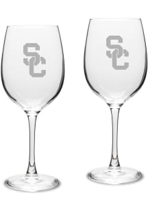 USC Trojans Hand Etched 16oz Set Wine Glass - White