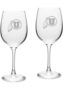Utah Utes Hand Etched 16oz Set Wine Glass - White