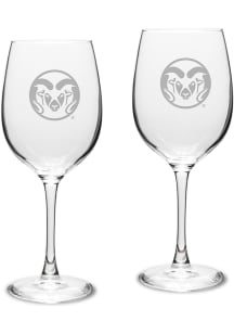 Colorado State Rams Hand Etched 16oz Set Wine Glass - White