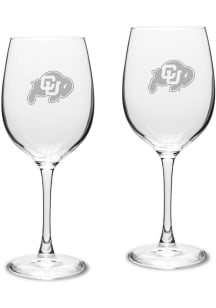 Colorado Buffaloes Hand Etched 16oz Set Wine Glass - White