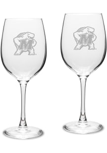 Maryland Terrapins Hand Etched 16oz Set Wine Glass - White