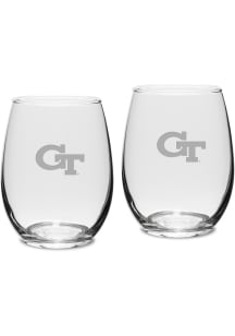 GA Tech Yellow Jackets Hand Etched 15oz Set Stemless Wine Glass - White