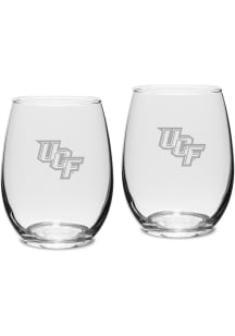 UCF Knights Hand Etched 15oz Set Stemless Wine Glass - White