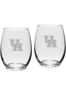 Houston Cougars Hand Etched 15oz Set Stemless Wine Glass - White