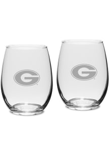 Georgia Bulldogs Hand Etched 15oz Set Stemless Wine Glass - White