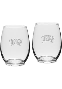 UNLV Runnin Rebels Hand Etched 15oz Set Stemless Wine Glass - White