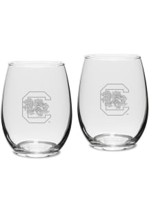 South Carolina Gamecocks Hand Etched 15oz Set Stemless Wine Glass - White