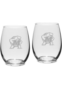 Maryland Terrapins Hand Etched 15oz Set Stemless Wine Glass - White