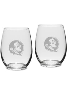 Florida State Seminoles Hand Etched 15oz Set Stemless Wine Glass - White