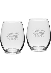 Florida Gators Hand Etched 15oz Set Stemless Wine Glass - White