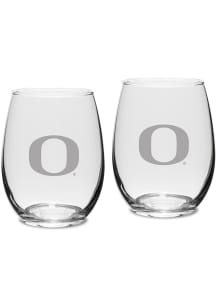 Oregon Ducks Hand Etched 15oz Set Stemless Wine Glass - White
