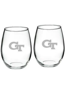 GA Tech Yellow Jackets Hand Etched 22oz Set Stemless Wine Glass - White