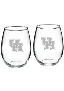 Houston Cougars Hand Etched 22oz Set Stemless Wine Glass - White