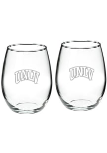 UNLV Runnin Rebels Hand Etched 22oz Set Stemless Wine Glass - White